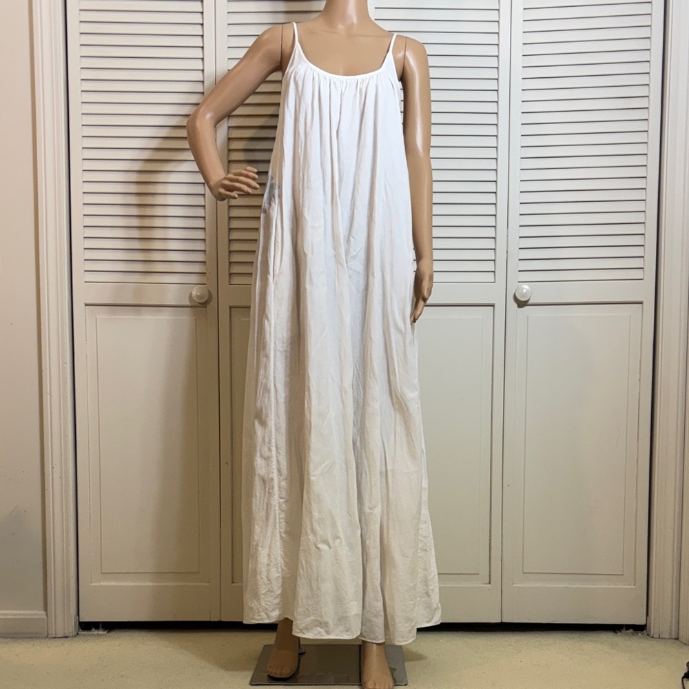 Another Tomorrow Gathered Summer Linen Maxi Dress Low Back Large